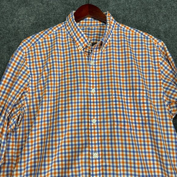 J Crew Shirt Mens Large Light Weight Cotton Orange Blue Check Pocket Button Down - Picture 5 of 9
